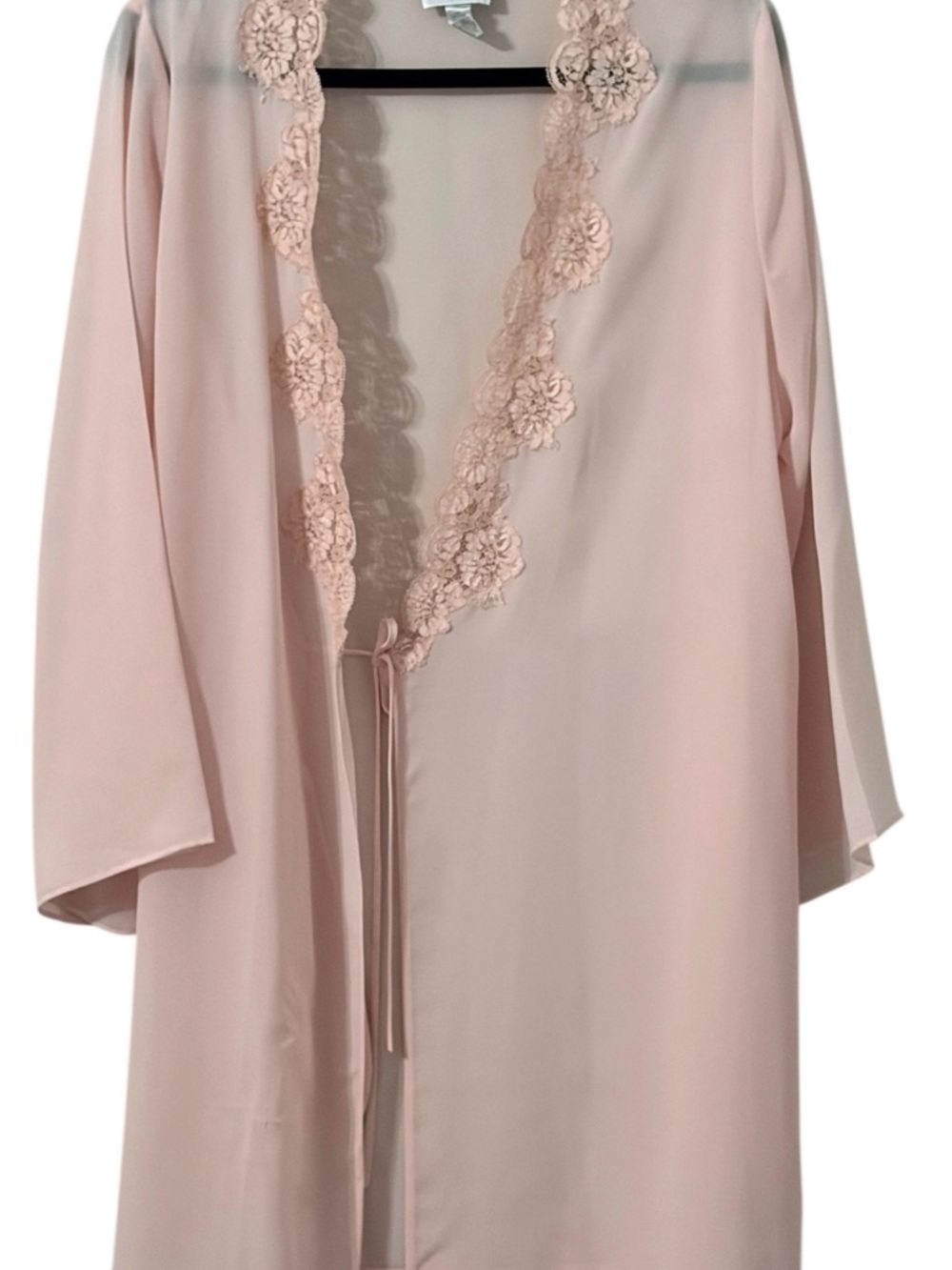 Lejaby Blush Pink Lace Trim Sheer Robe Kimono Lingerie Size S‎